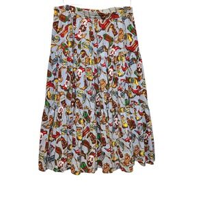 VTG On‎ The Ranch Women Midi Skirt M Blue Western Boot Print Ranch Cowgirl Rodeo